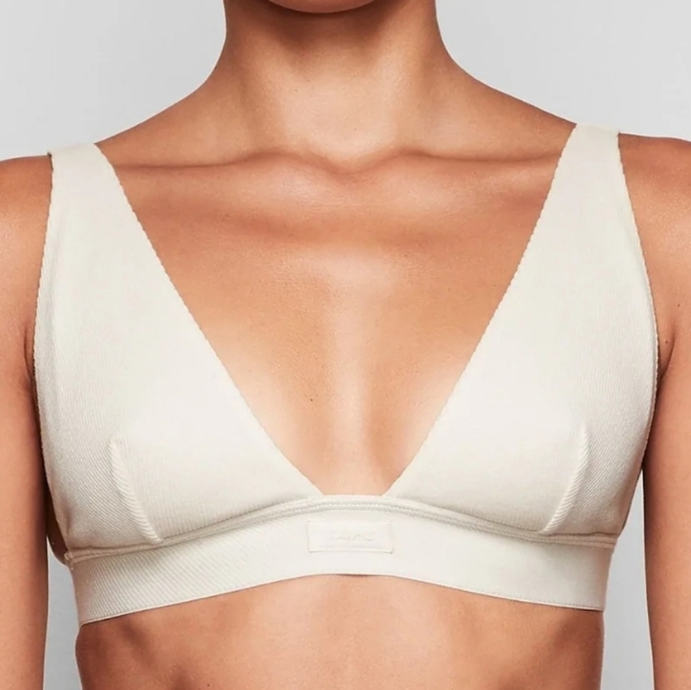 SKIMS Cotton Plunge Bralette in Bone